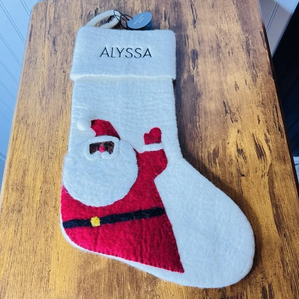 ALYSSA West Elm SANTA Felted Christmas Stocking Holiday NWOT